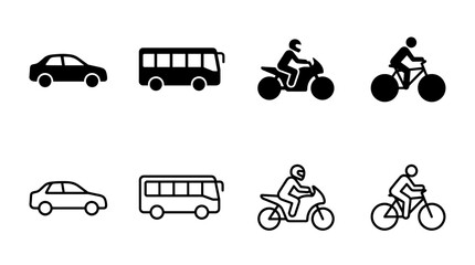 Fototapeta premium Road Traffic Transport Icons, Minimal Black Silhouette Vector Style Collection