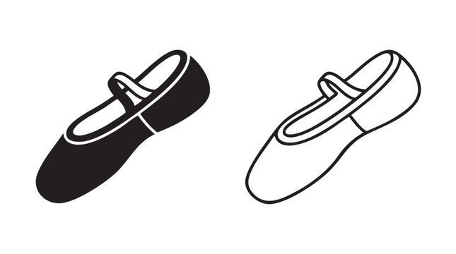 ballet slipper black silhouette and outline art vector icon featuring dance, footwear