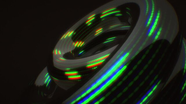 Glowing green neon bands illuminate an abstract organic torus shape in a smooth 3D animation loop perfect for modern technology and data visuals