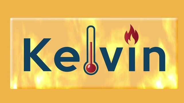 Kelvin Temperature Scale Animated Typography Banner with Thermometer and Fire Effect