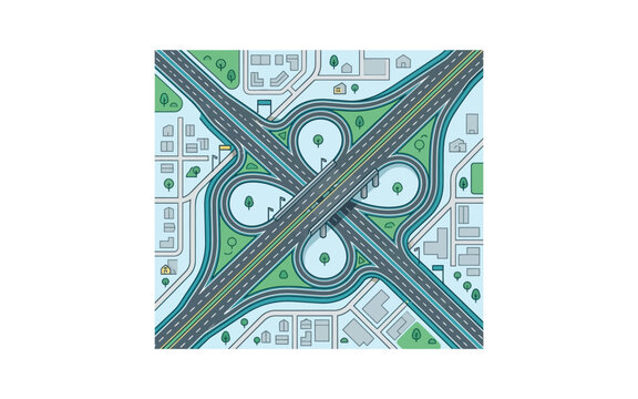 Highway Cloverleaf Interchange Vector Illustration