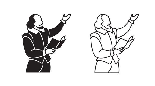 black silhouette of actors performing with books in outline art vector icon black black silhouette and outline art vector icon