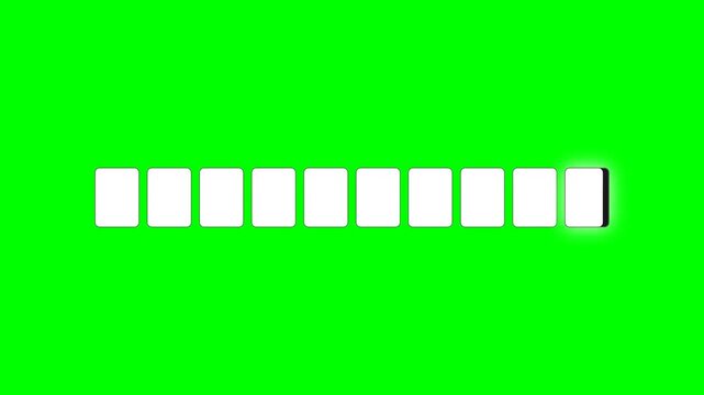 White Glowing Progress Bar Loading Animation with Square Blocks Isolated on Green Screen Chroma Key