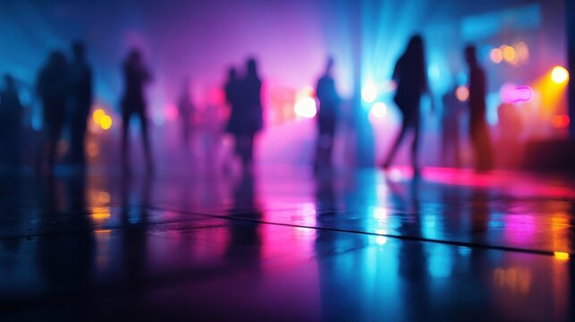 Vivid bokeh and laser glow: a modern disco party with dynamic colored halos and energetic atmosphere