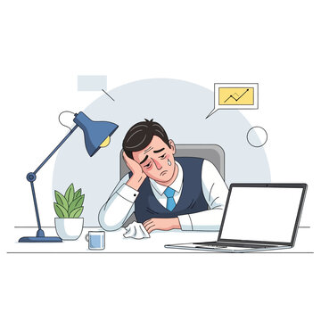Overworked Businessman Feeling Sad And Stressed At His Desk