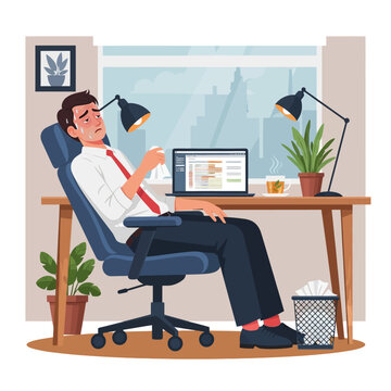 Overworked Businessman Feeling Ill At His Desk