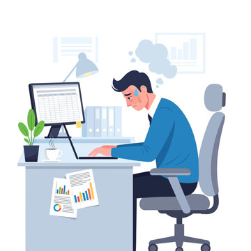 Overworked Businessman Feeling Extreme Stress And Anxiety At His Desk