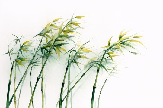 Watercolor bamboo in a breeze: east asian-inspired illustration symbolizing endurance, longevity and happiness on a white background