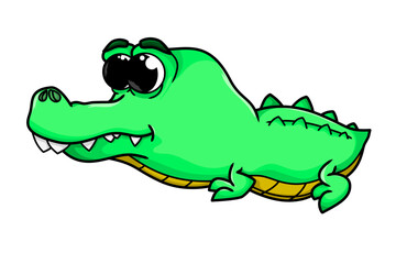 Naklejka premium Cute Cartoon Green Crocodile Vector Illustration with Big Eyes