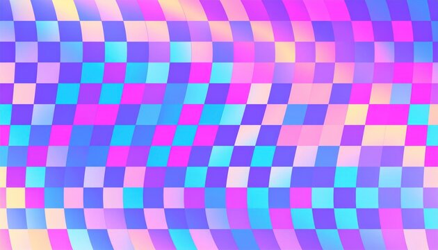 Wavy abstract checkered pattern with vibrant pastel gradient colors, creating a modern digital background.