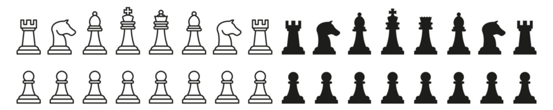 Chess piece icons depicting game, strategy, success, and competition