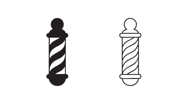 barber pole black silhouette and outline art vector icon featuring barbershop, haircut