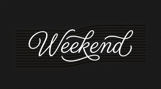 Elegant cursive script typography design featuring the word weekend on a textured dark background, creative