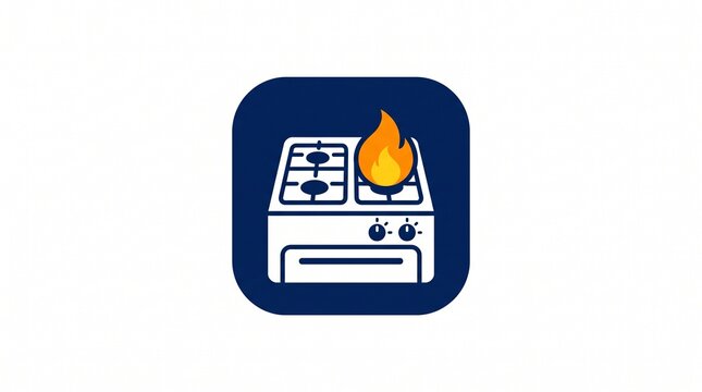 Stove icon illustrates a kitchen range with a burning flame to indicate cooking and heat.