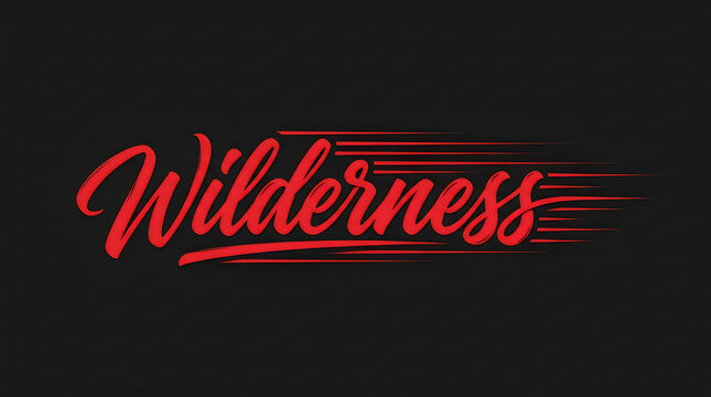 Dynamic red hand lettered typography spelling the word wilderness with horizontal motion blur lines
