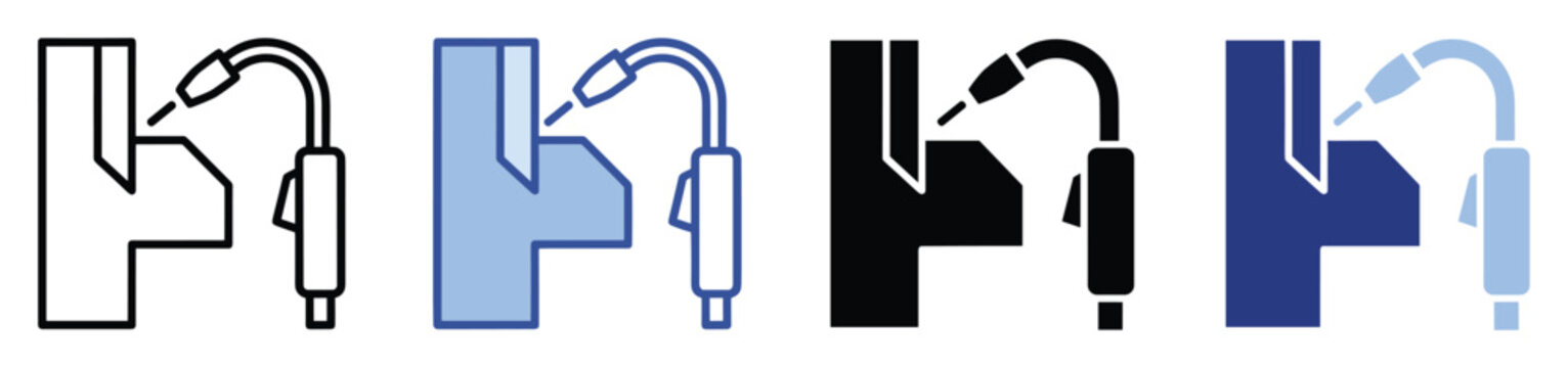 Set of welding work icons showing metal joining and fabrication processes for industrial technology materials
