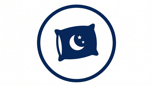 Pillow icon features a crescent moon and stars emblem centered inside a circular frame to signify peaceful sleep and nighttime rest.
