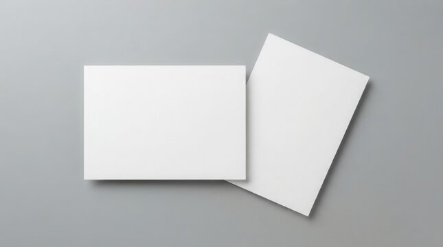 Top view of blank paper sheets for brochure mock up on grey background