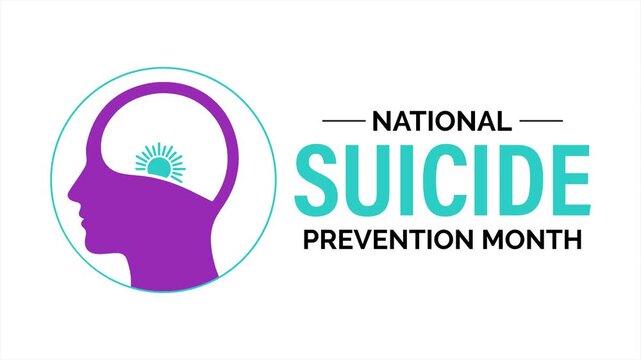 Motion graphics of Suicide Prevention Awareness Month is September. Animated mental health concept with human head silhouette.