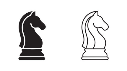 chess knight black silhouette and outline art vector icon featuring game, piece, board © Shamsul