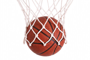 Basketball falling through a white net after a successful shot © Atreyee