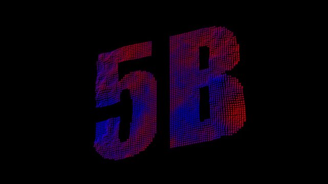Glowing 5B Particle Number Animation with Neon Gradient Digital Dots 4K Motion Graphics