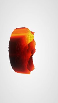 Voxel data landscape forms a dynamic 3D render with warm orange and red heightmap columns on a clean studio background for vertical social stories