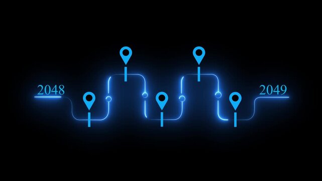 Business roadmap to 2049 success concept. A strategic business journey. Finger points at the 2049 target, surrounded by icons representing innovation, year change animation concept 4k video.