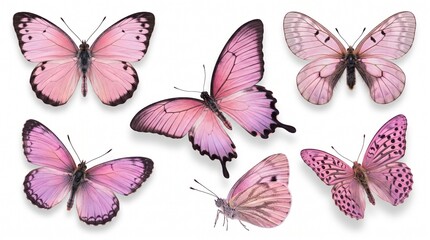 Collection of pink butterflies isolated on white background © Saim