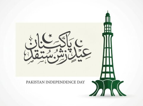 Minarepakistan monument with urdu calligraphy for pakistan independence day celebration