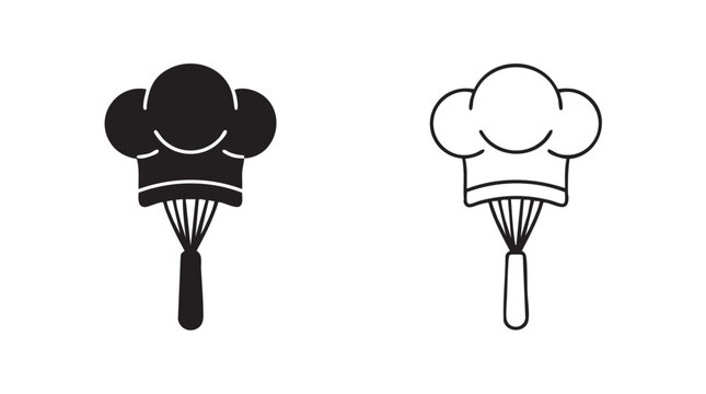 black silhouette chef hat with whisk outline art vector icon black silhouette and outline black silhouette and outline art vector icon