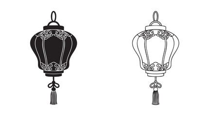 black silhouette lantern with intricate outline art vector icon black silhouette black silhouette and outline art vector icon © Shamsul