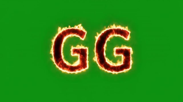 Fiery GG monogram ignites with glowing embers on green screen background cinematic motion