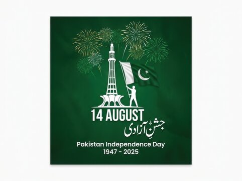 Pakistan independence day 14 august celebration with minarepakistan monument and fireworks
