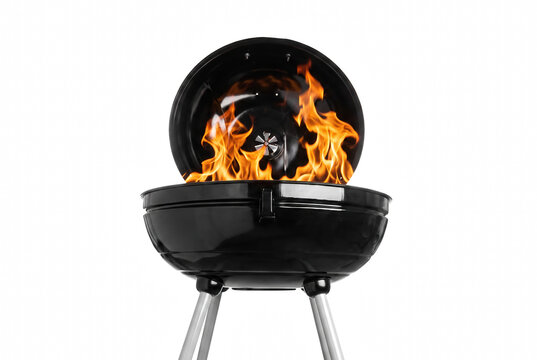 Open Kettle Grill with Blazing Fire