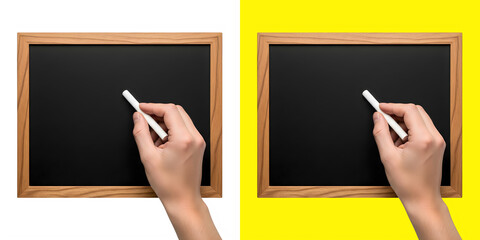 Hand holding white chalk over empty blackboard photo © Mst