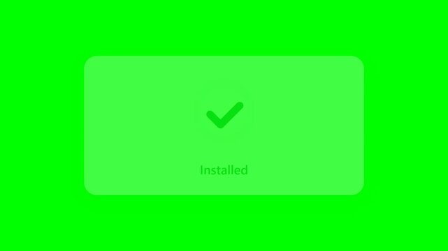 Software Installation Progress Animation with Loading Bar and Success Checkmark on Green Screen Background