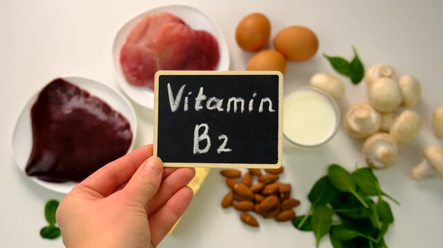 Foods that contain vitamin B2. Selective focus.