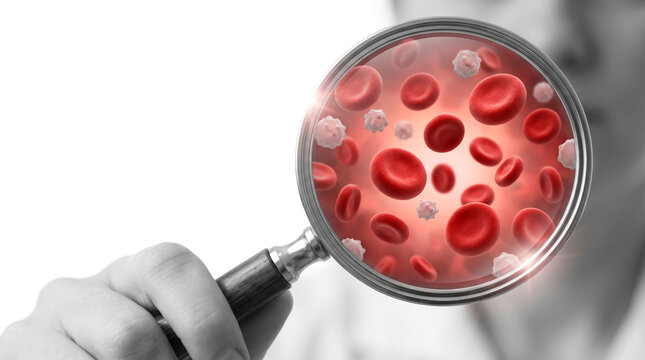Blood Test Hematology Blood Analysis Red Blood Cells, Medical illustration showing laboratory examination of erythrocytes for healthcare diagnostics