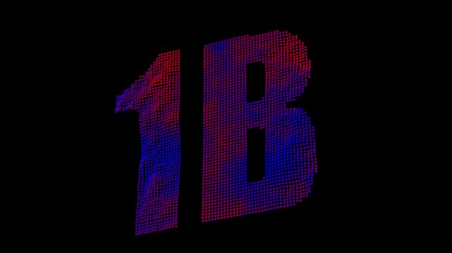 Glowing 1B Particle Number Animation with Neon Gradient Digital Dots 4K Motion Graphics