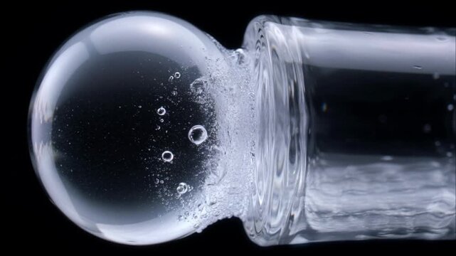 Sparkling ice water background abstract closeup macro glass bubble transparent purity minimal floating sparkling ice bubble water background macro glass sphere science concept against dark backdrop
