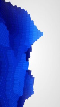 Voxel terrain elevation grid forms a dynamic 3D render in vibrant blue and cyan tones on a clean background for vertical digital social media