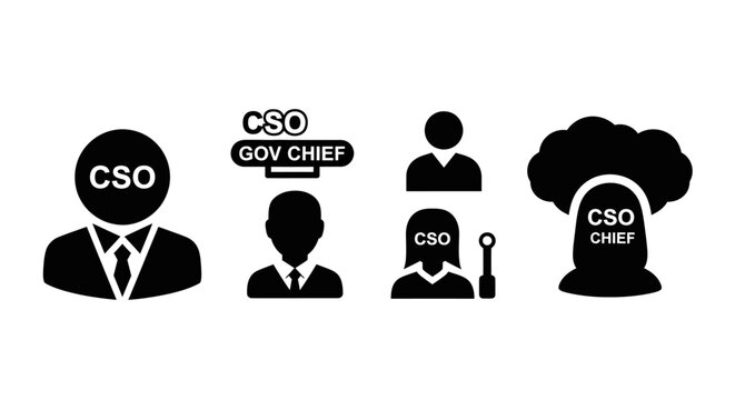 Chief Security Officer (CSO) and Government Chief Information Officer (GCIO) Icons. Corporate and Government Leadership.