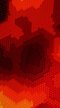 Hexagonal data grid forms a dynamic 3D render of a glowing red and orange digital heatmap surface for vertical social media technology stories
