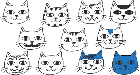 Obraz premium Set of cute handdrawn cat faces