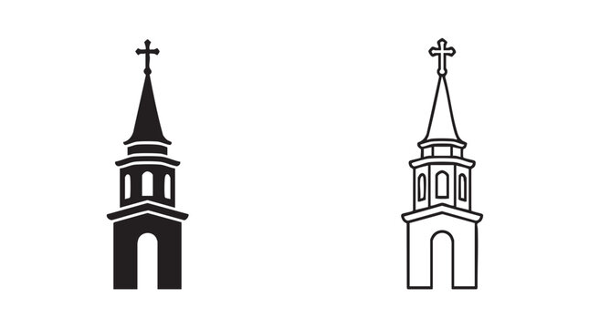 church steeple black silhouette vector icon outline art black silhouette and outline art black silhouette and outline art vector icon