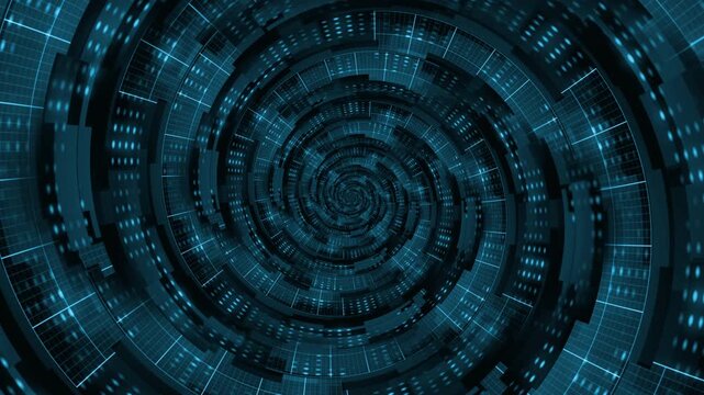Futuristic blue spiral tunnel technology background