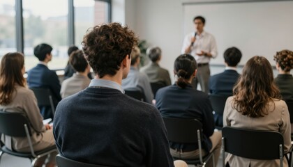 Obraz premium Business Seminar Presentation with Speaker and Audience