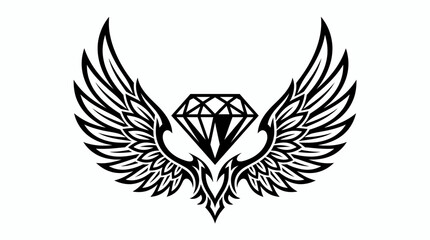 Fototapeta premium Elegant Vector Illustration of a Sparkling Diamond Centered Between Symmetrical Stylized Wings for Luxury Branding and Logo Design