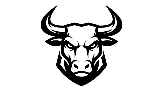 Aggressive bull head vector logo illustration in fierce black and white mascot style